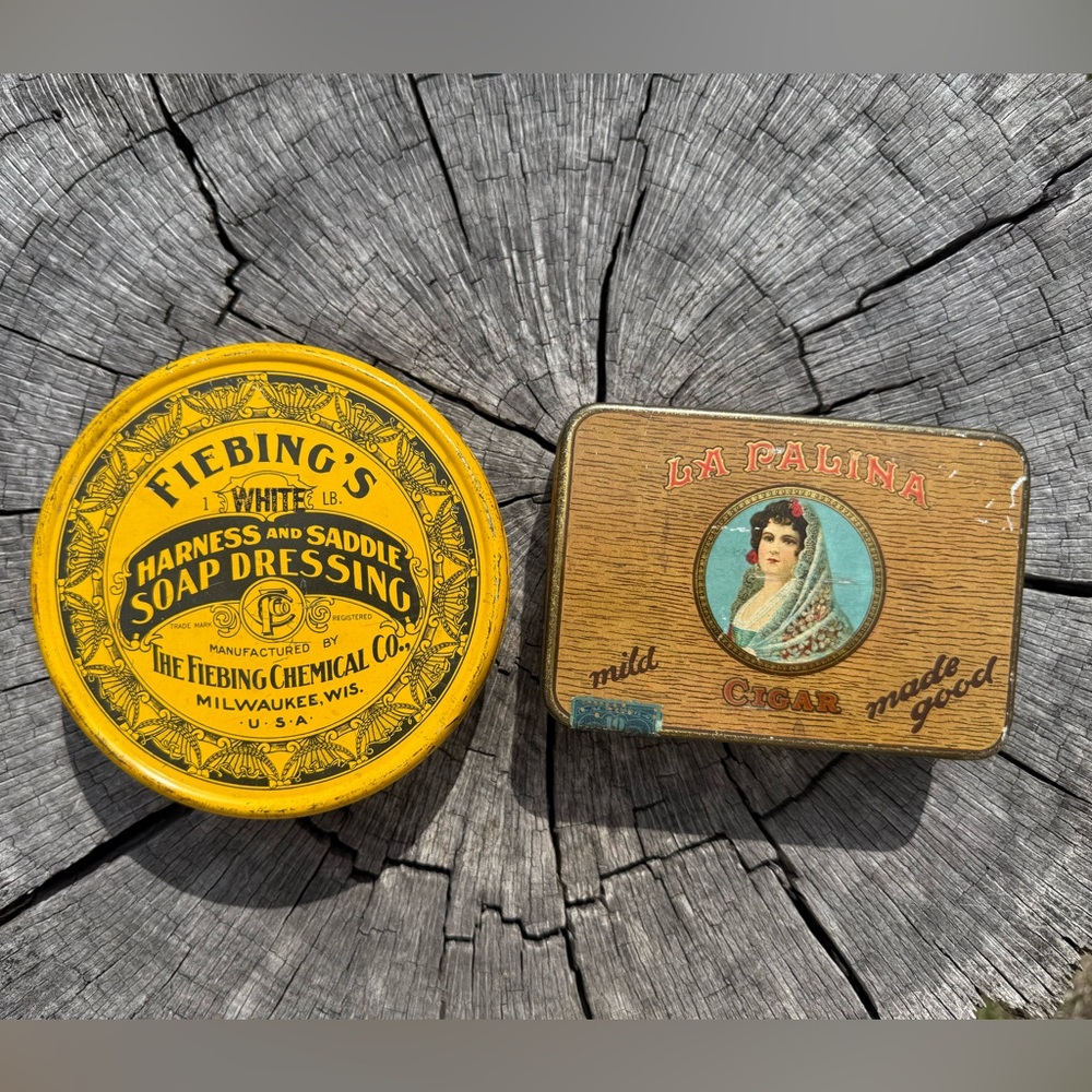 Vintage Fiebing's Soap Dressing Tin and La Palina Cigar Tin